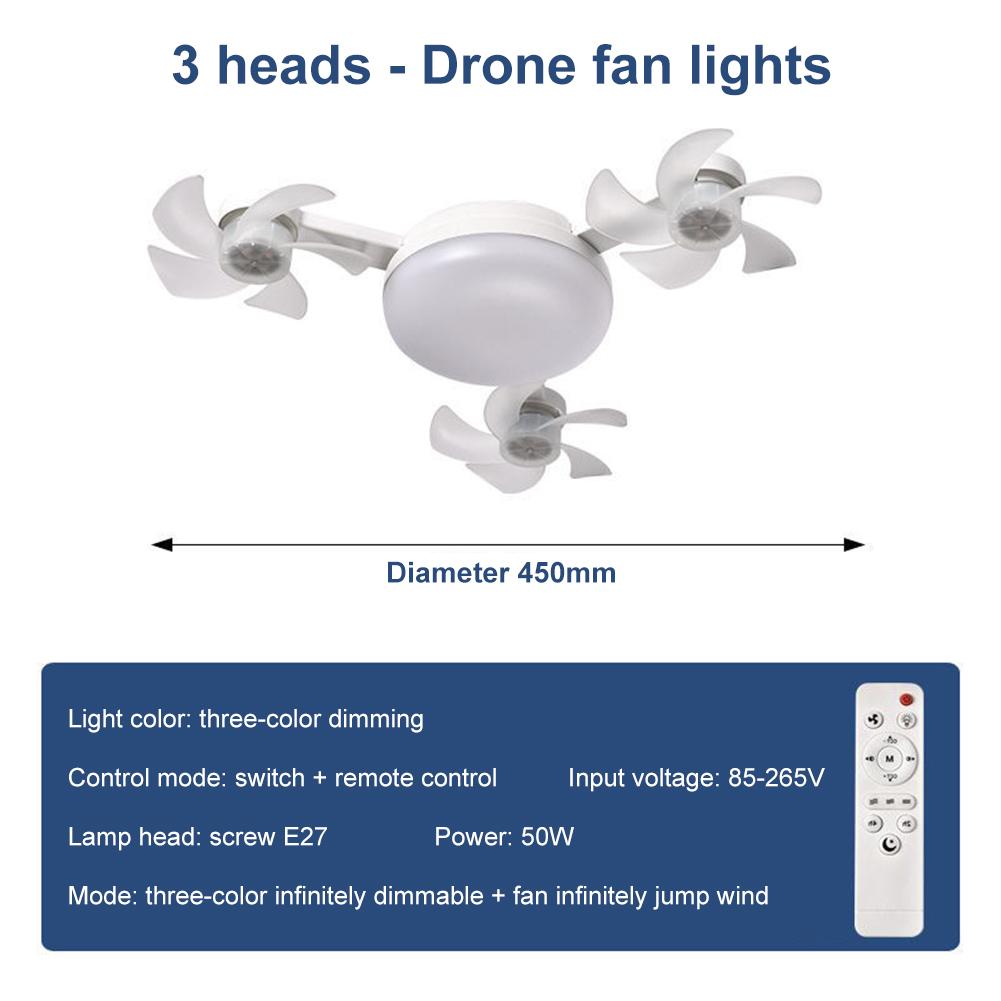 Drone Fan Light E27 Universal Dimming Fan with Remote Control for Home Living Room Bedroom Silent Ceiling Fan Light 50/60w
