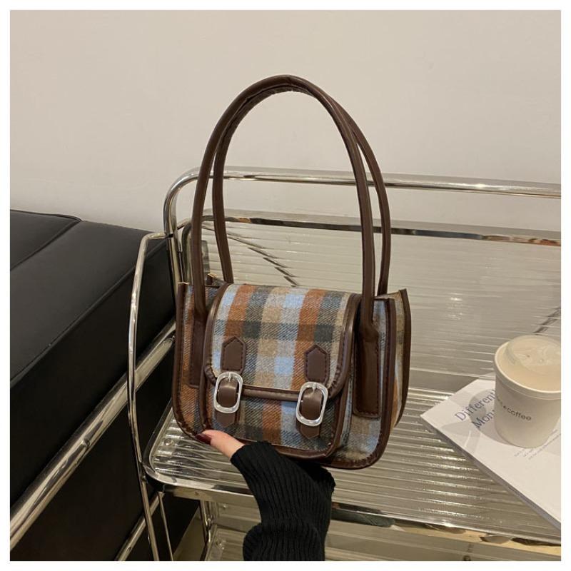 Herbstliche Wollplaidtasche Damen neue trendige Achseltasche Retro Nische Ein-Schulter tragbare kleine quadratische Tasche