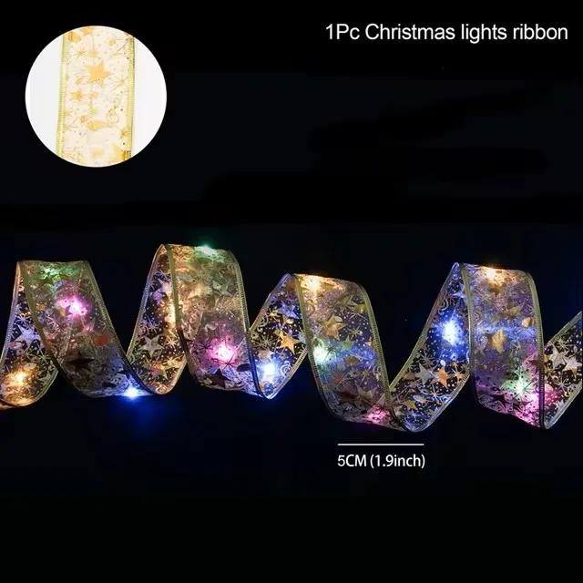 Christmas Ribbon Fairy Light String Merry Christmas Decorations For Home 2025 Cristmas Ornament Xmas Navidad Gifts New Year 2025