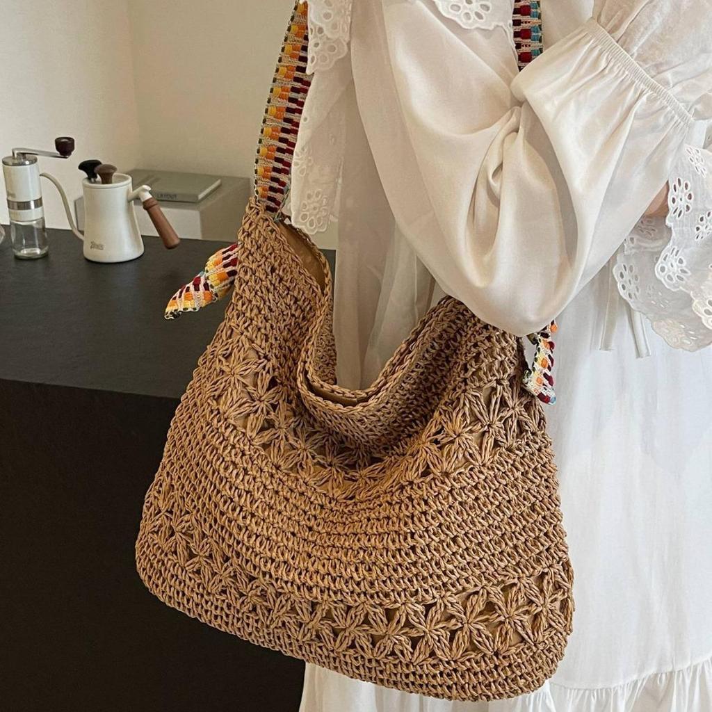 Fashion Straw Beach Bag Summer Woven with Luxurious Large Capacity Shoulder Bag Women Straw Purses and Handbags Rattan Boho Bags