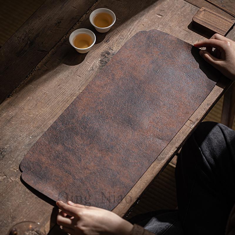 1PCS Retro Waterproof Tea Mat Double-Layer PU Table Mat for Tea Room Home Décor Modern Minimalist Tablecloth Accessory