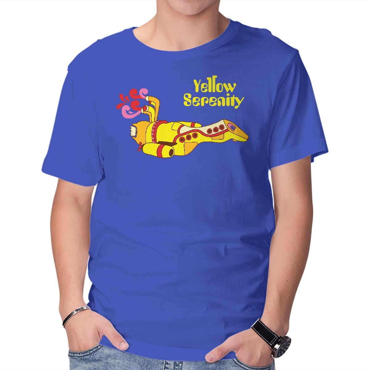 Unisex Crew Neck T-Shirt Yellow Serenity Graphic Short Sleeve Casual Tee S