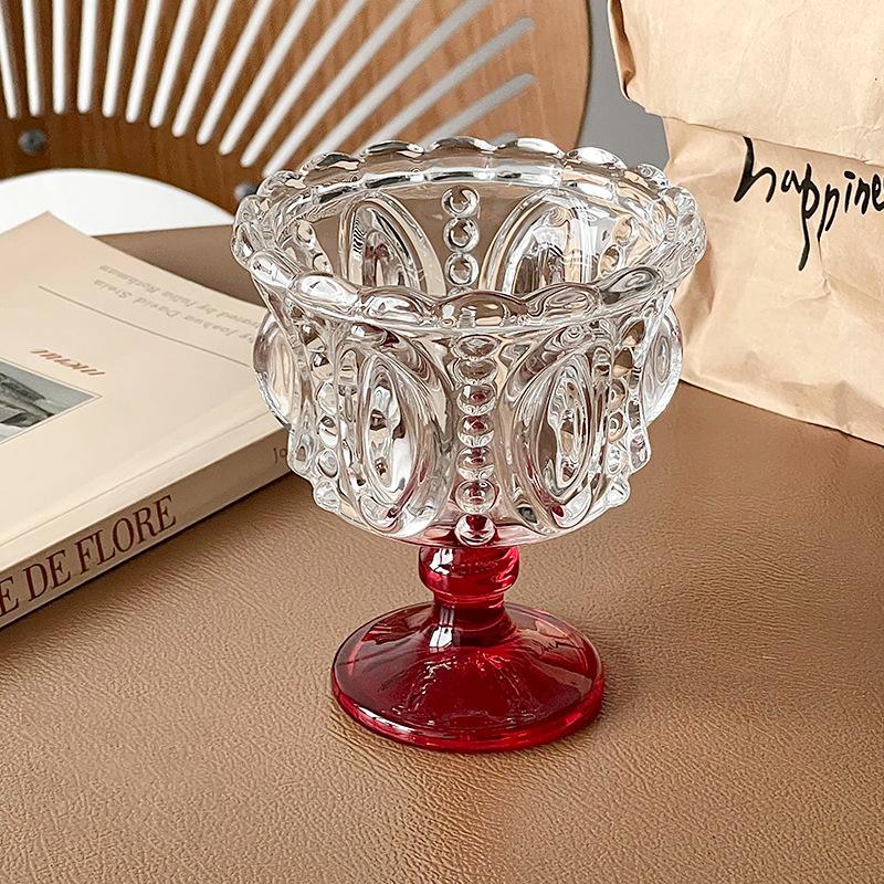 European Style Retro Embossed Tall Glass Ice Cream Cup Whiskey Mugs Pudding Yogurt Dessert Goblet Antique Style Coffee Cup