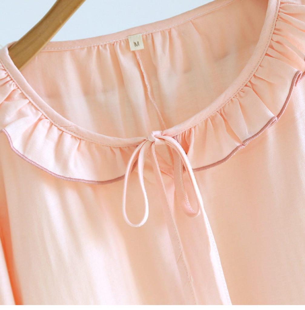 Women's Pure Cotton Gauze Nightgown with Built-in Bra, Round Neck, Lace, Versatile for Home or Outdoor Wear