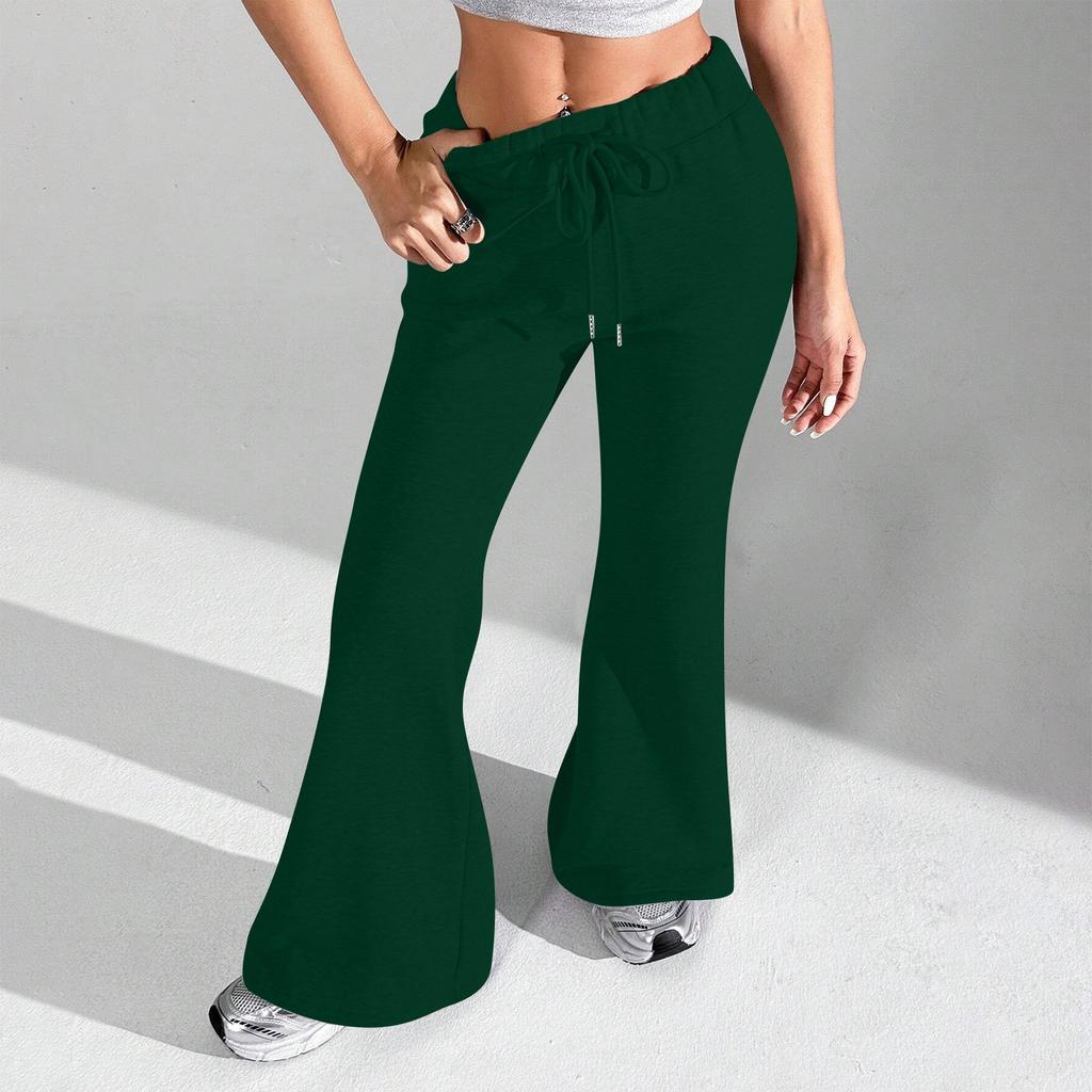 Ladies Fashion Loose Draw String Waist Solid Color Cargo Pants Leisure Flares