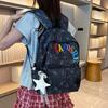 Schoolbag new American retro backpack female embroidery letter simple travel backpack male junior high school high school student schoolbag female