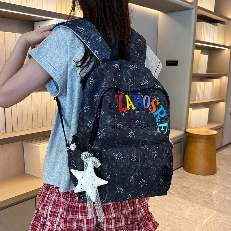 Schoolbag new American retro backpack female embroidery letter simple travel backpack male junior high school high school student schoolbag female