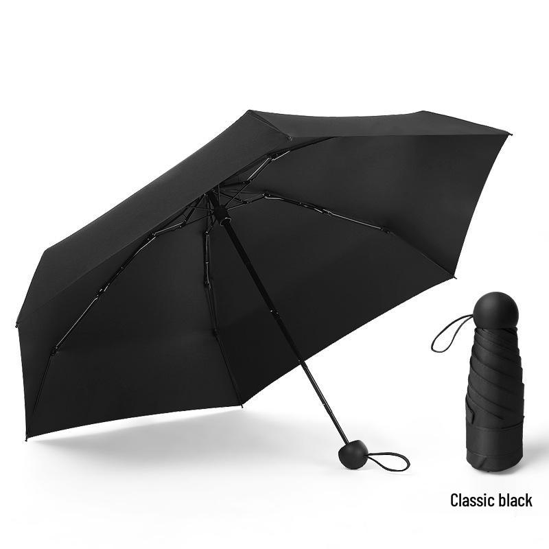 Ultra-Light Five-Fold Black Pocket Umbrella - Compact Mini Sun & Rain Protection 5-fold 6-rib Umbrella