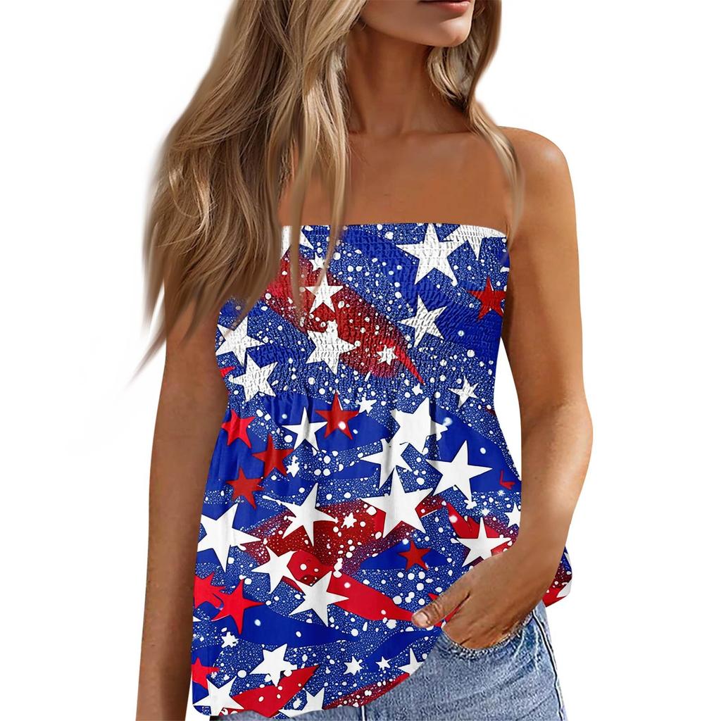 Summer Tube Tops For Women,Cute Sexy Off Shoulder Print Sleeveless T-Shirt