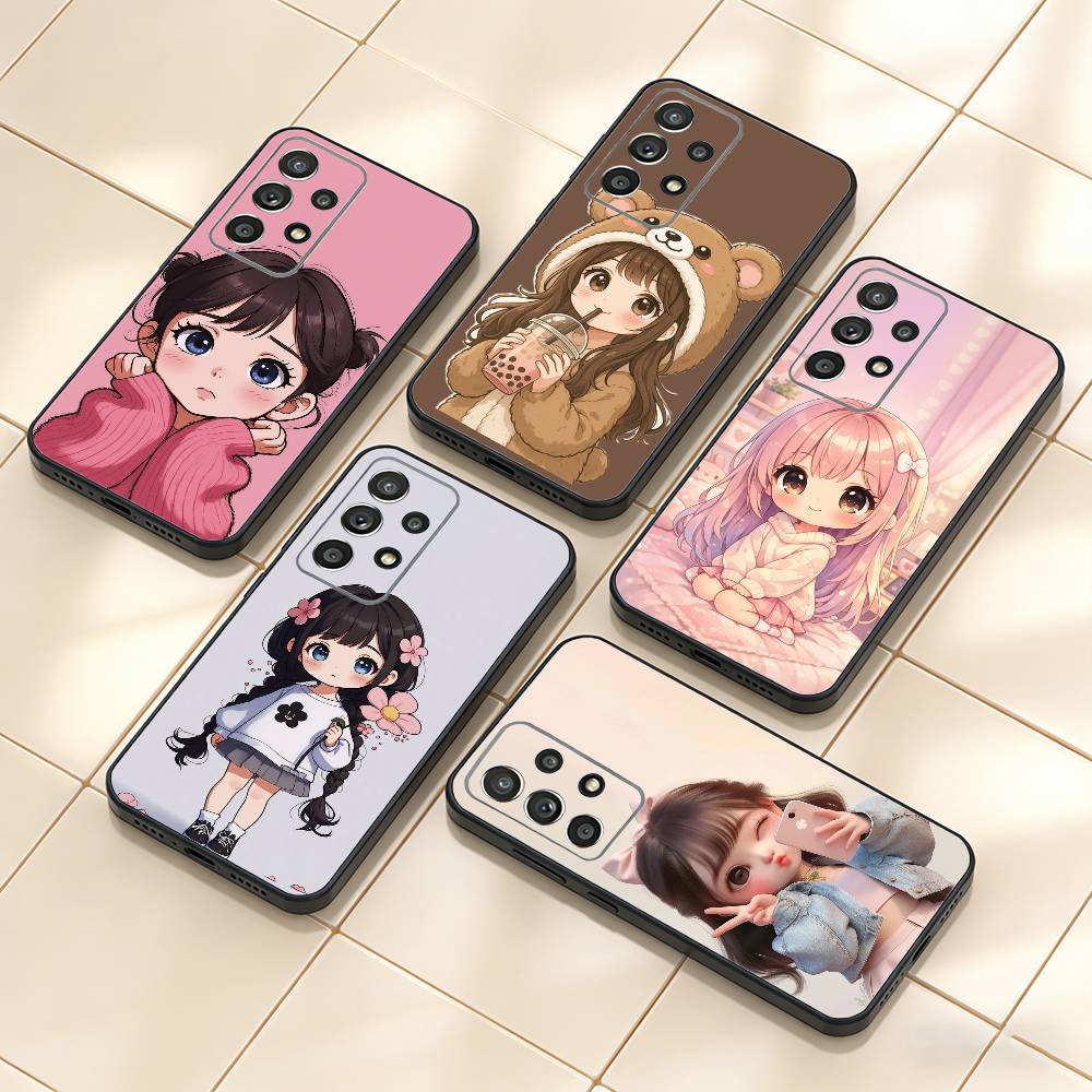 Cartoon Girl Pattern Phone Case For Samsung S25,S24,S21,S22,S23,S30,Ultra,S20,Plus,Fe,Note,10,9,5G Black Cover