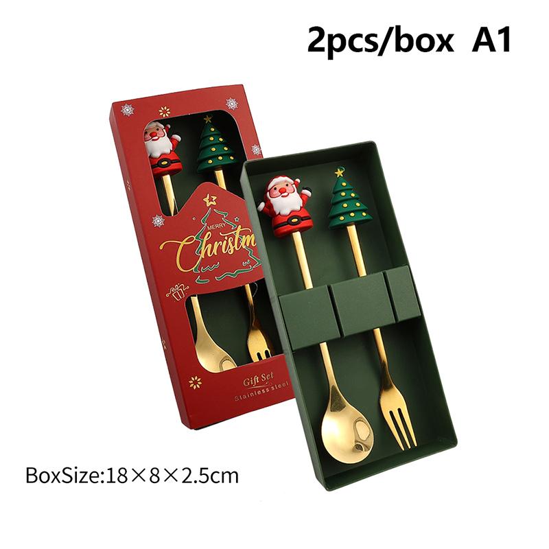 2/4/6Pcs Christmas Fork and Spoon Set,Stainless Steel Creative Tableware,Coffee Tea Dessert Forks and Spoons Gift Set