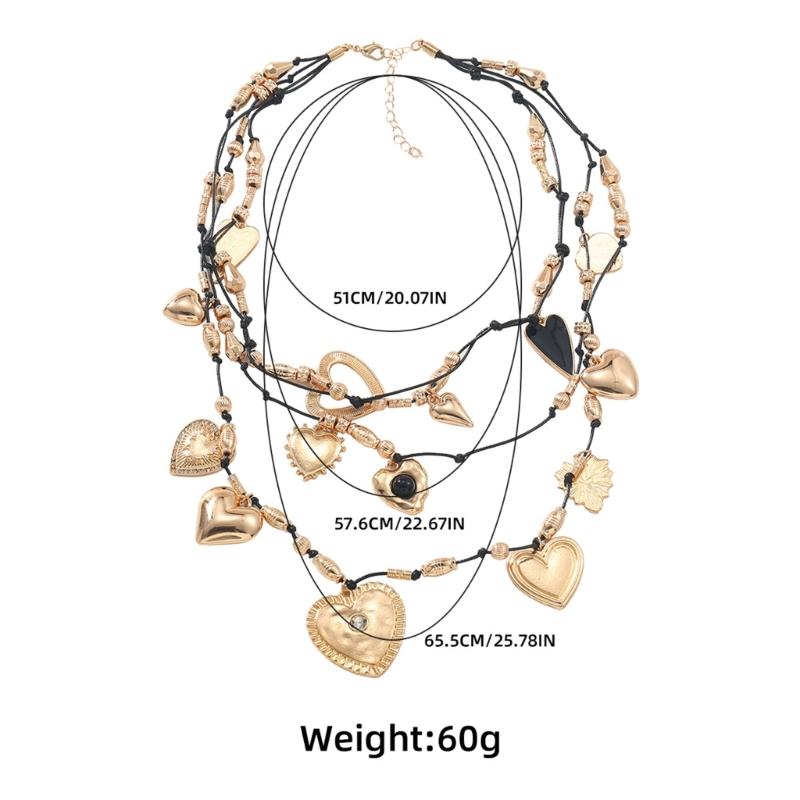 Gold Heart Pendant Necklace Multi Layered Neckchain for Women Adjustable Length Clavicle Chain Unique Valentine's Gift