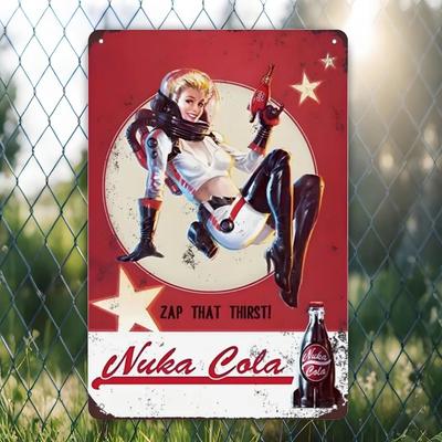 1pc Nuka Cola "Zap That Thirst" Fallout Vintage Metal Wall Art Sign - Retro Decorative Sign for Home, Office, or Bar