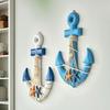 13" Nautical Wooden Wall Art with Hemp Rope Coastal Beach Theme Wall Hanging Ornament with Shells Starfishes for Home Bathroom Living Room Bedroom
