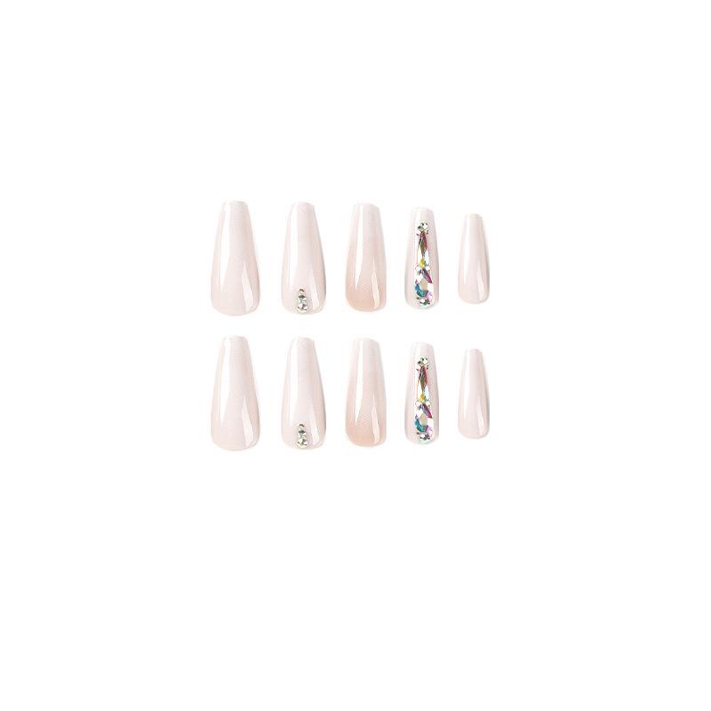 Ballet Rhinestone Gradient Nude Milky White Wearable Nail Tips