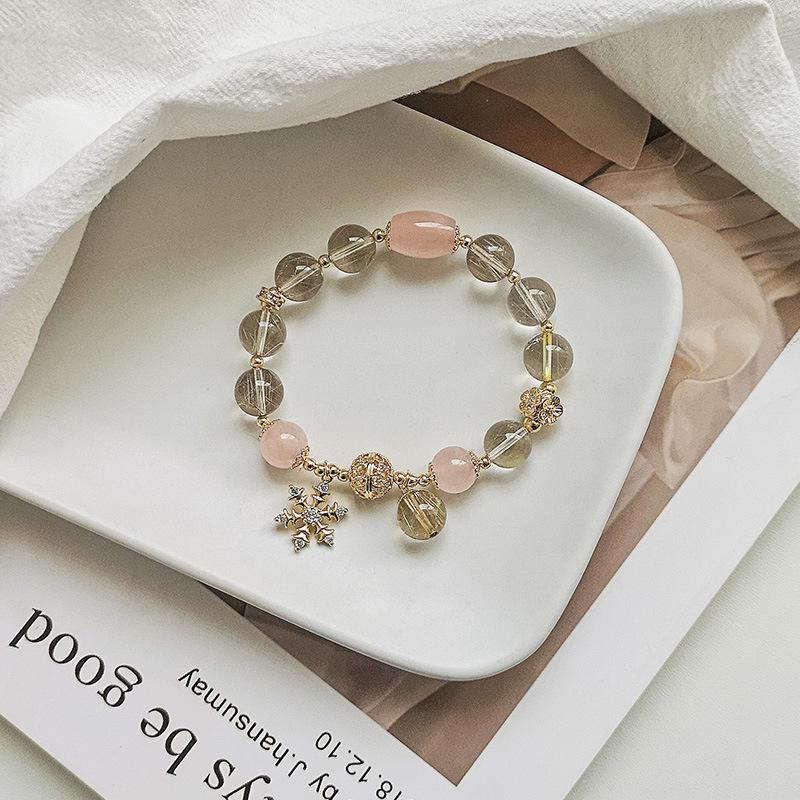 

Золотистый Рутиловый Кварц Цитрин и Розовый Кварц Браслет из Бусин - Желтый Круглый Ювелирное Украшение для Руки Golden Rutilated Quartz 15-16cm