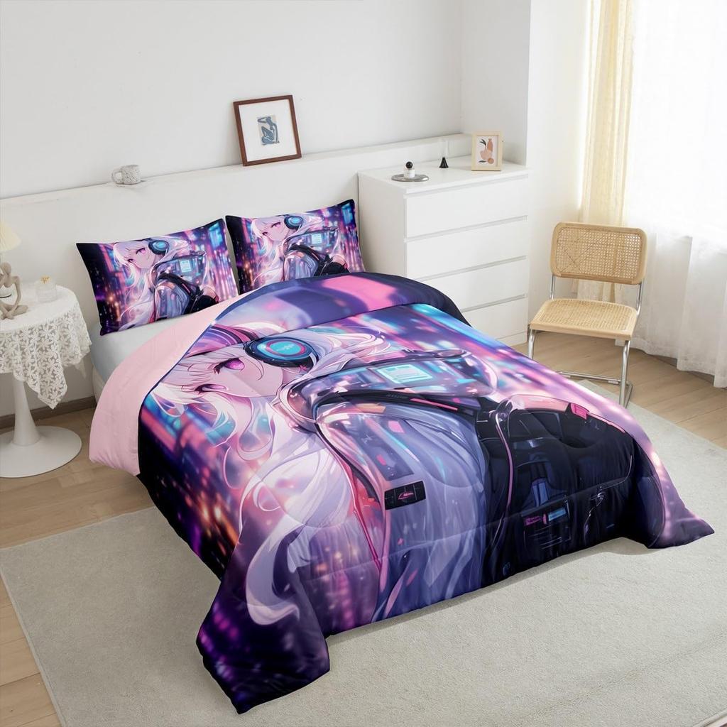 Comforter Japanese Girl Bedding Set Girly Anime Twin For Kidssci Fi Style Gaming Room Decor 3D Cartoon Anime Girl +2