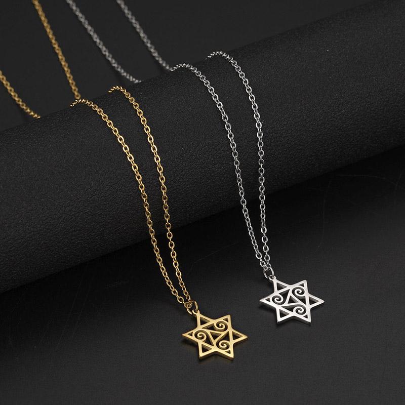 Dreamtimes Triple Spiral Triskelion Hexagram Necklace for Women Men Stainless Steel Pendant Star of David Je Jewelry Collar
