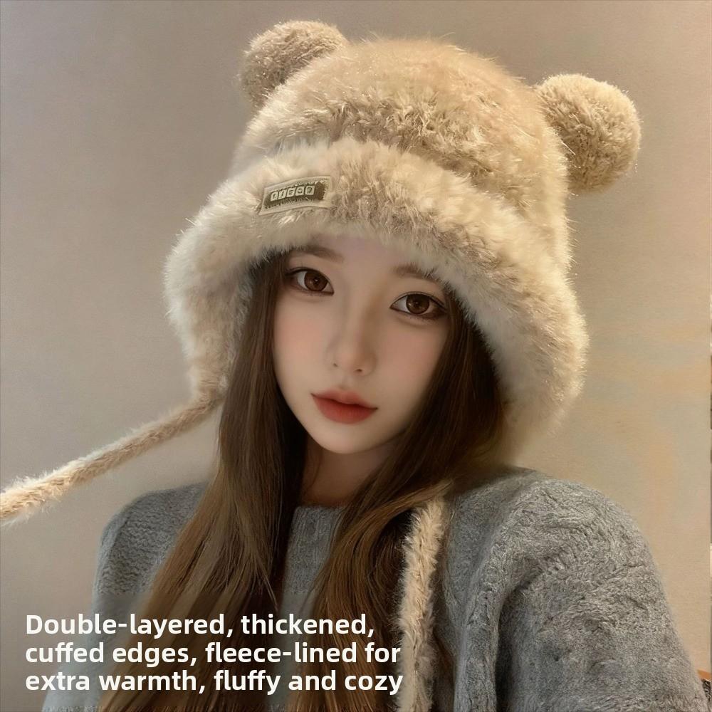 Windproof Ear Protection Hats Coldproof Plush Hat New Bear Ears Knitted Hat  for Autumn Winter