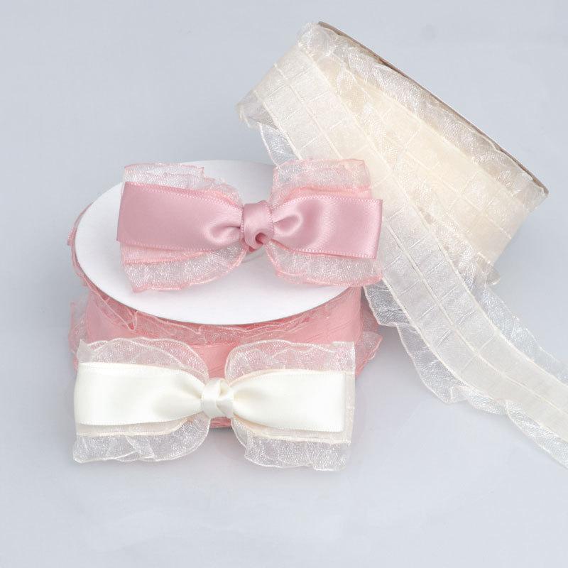 Elegant and Exquisite Lattice Polyester Chiffon Ruffled Skirt Ribbon Diy Bow Hair Braiding Decorative Gift Binding Ribbon Crafts Making Ribbons