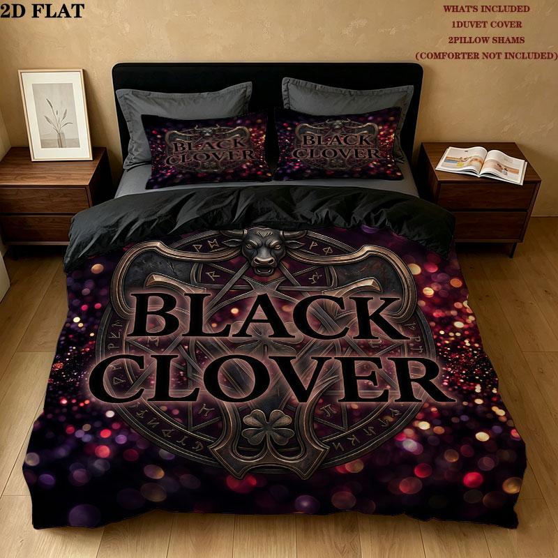Schwarzes Kleeblattmuster Bettwäsche Steppdecke Set Bettbezug Kissenbezug Zuhause Geburtstagsgeschenk(1 Bettbezug + 2 Kissenbezüge, ohne Füllung)
