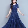 Summer New Women's Short Sleeve Printed Dress Slimming Waist Flared Long Skirt Korean Style Elegant Fashionable Casual Dress