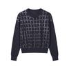2026 Autumn Wool Sweater: Sequin Knit, Long Sleeve, Round Neck, Loose Fit, Slimming Grid Pattern