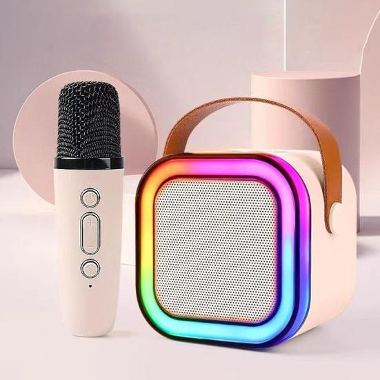Mini macchina per karaoke compatibile con Bluetooth con microfono, 5 effetti sonori, set di altoparlanti per karaoke portatili compatti ad alta potenza
