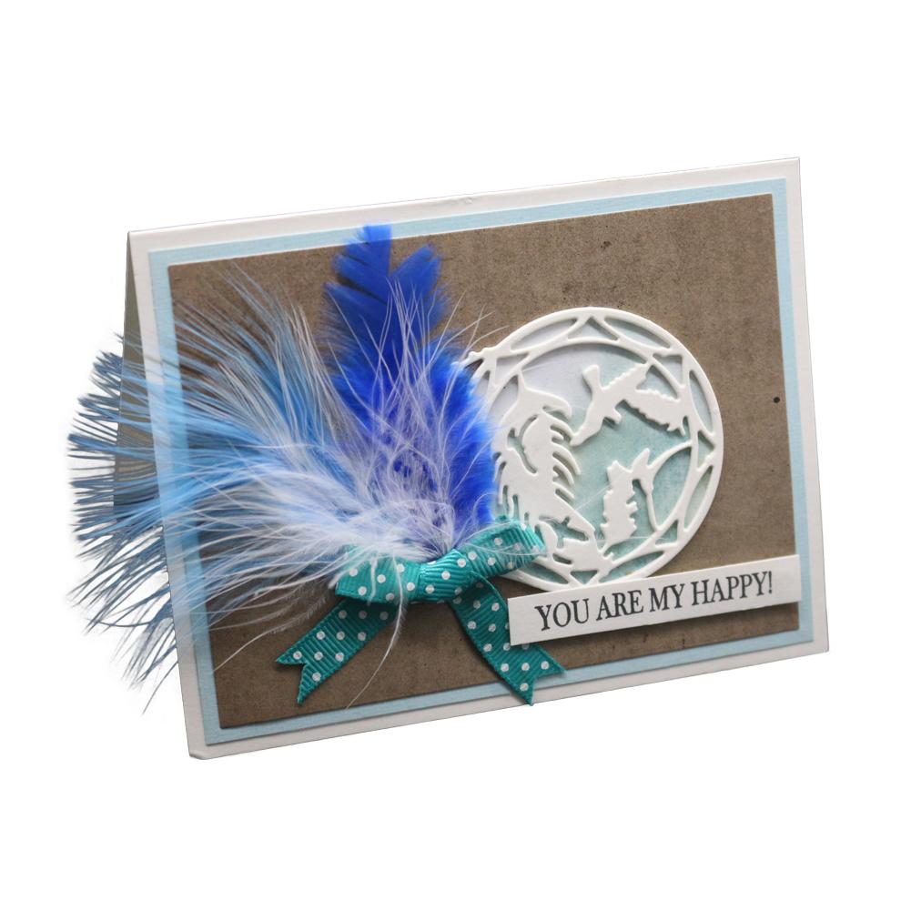 Bird Feather Circular Frame Metal Silvery Stencil Embossing Cutting Dies For Diy Scrapbooking Paper Album Cards Making