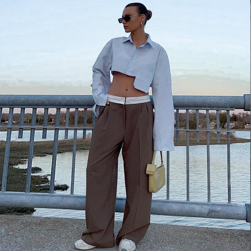Autumn Fashion Chic White Women Blouse Sexy Lapel Long Sleeve Crop Shirts Lady Streettop Woman Blusas Clothing Pockets