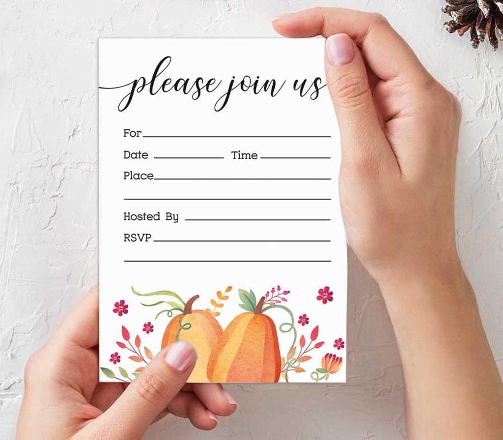 Inkdotpot Pack Of 30, Please Join Us Invitations With Envelopes, Autumn Pumpkin Watercolor Invites for Your Wedding, Bridal Shower
