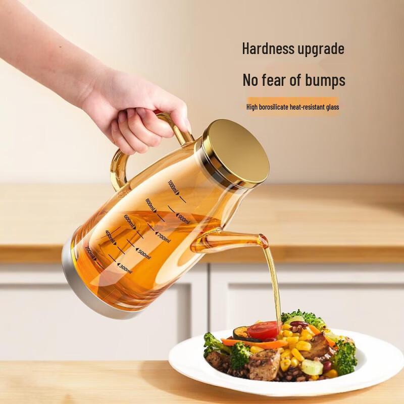 Stainless Steel Glass Oil Pot for Kitchen - Large Oil, Soy Sauce, and Vinegar Container