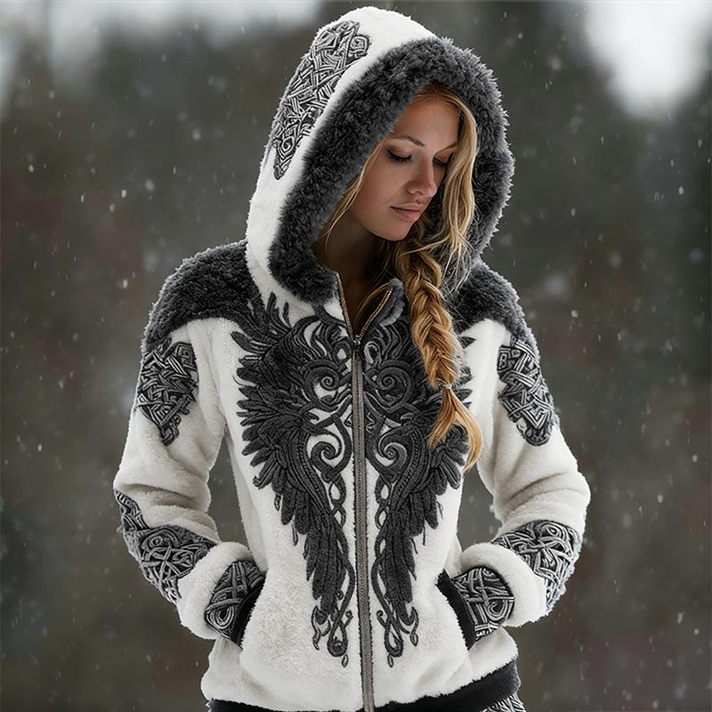 Damen Schneeflocke 3D-Druck Flanell Reißverschluss Kapuzenjacke Winter Warm Fleece Hoodie Lässiger Langarmmantel S-5XL