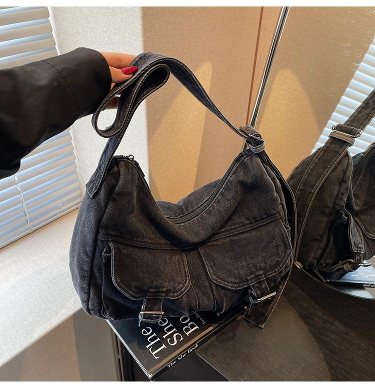 2025 spring new messenger bag women's Japanese large-capacity functional retro denim bag college student class backpack