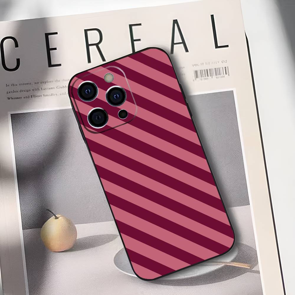 Burgundy White Stripe pattern Phone Case For iPhone 17,16,15,14,13,12,11 Plus,Pro Max,XS,Soft Black Cover