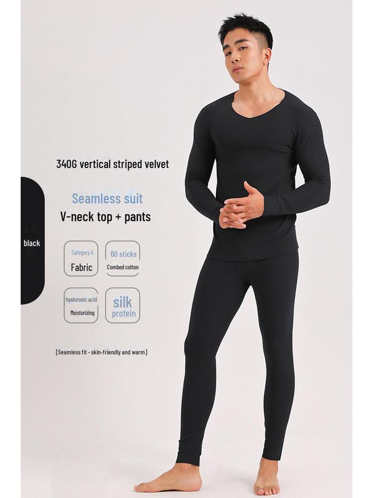 Herren Deutscher Samt Thermo Unterwäsche Set - Nahtlos, Antibakteriell, Übergröße für Herbst/Winter