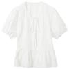Sancai 100% Cotton Summer Puff Sleeve White Blouse