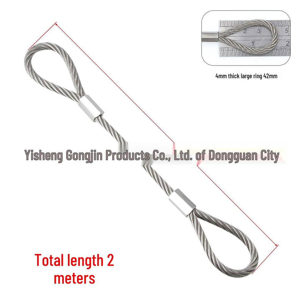 304 Stainless Steel Wire Rope Slings with Double Buckle Crimping Head for Rigging and Lifting.