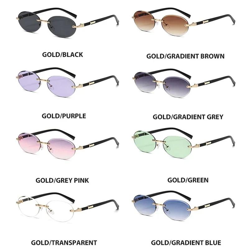 Retro Rimless Oval Women Sunglasses Fashion Brand Designer Cutting Edge Personalized Shades Gradient Lens Uv400 Men Sun Glasses