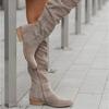 Fashion Girls Solid Suede Button Zipper Side Leisure Chunky Knee High Boots Woman Casual Long Botas Shoes