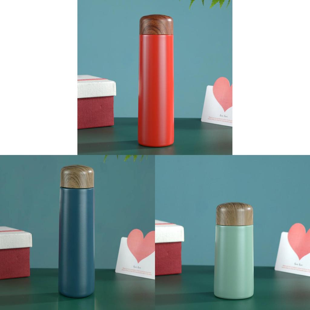 Japanese Retro Insulated Bottle With Wooden Lid For Office And Travel Use