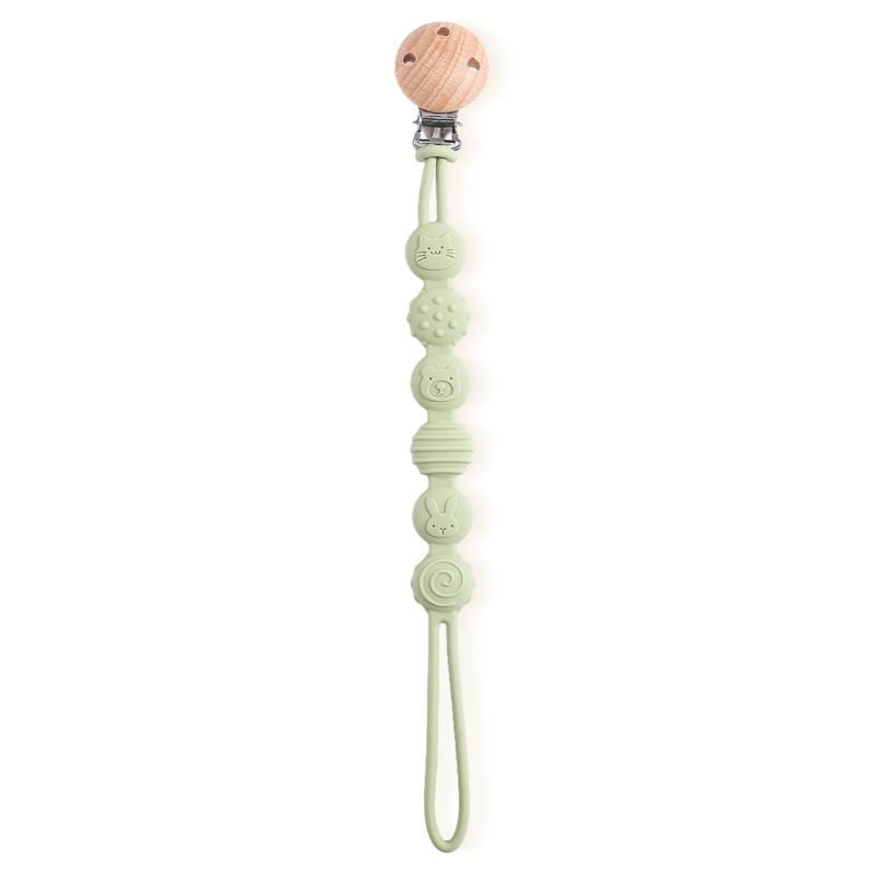 Beech Wood Pacifier Clip Silicone Chain Anti-Drop Baby Accessories Pacifier Chain Nipple Holder Nipple Clip Cartoon Dummy Holder