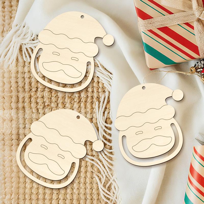 12Pcs Wooden Santa Claus Christmas Ornaments Santa Claus Ornaments for DIY Painting Decorating Birthday Christmas Crafts