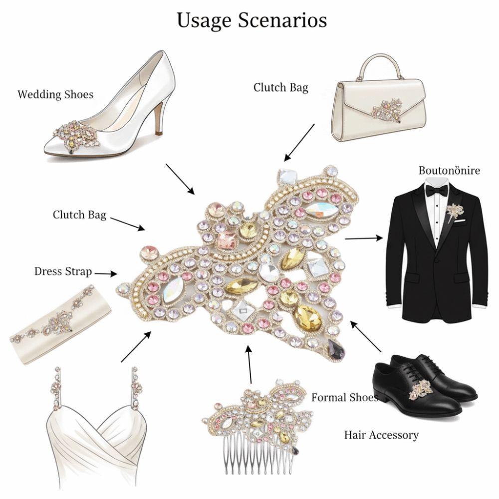2pcs Sew On Design Rhinestone Applique Patches Beaded Applique Patches  For Clothing Accessories