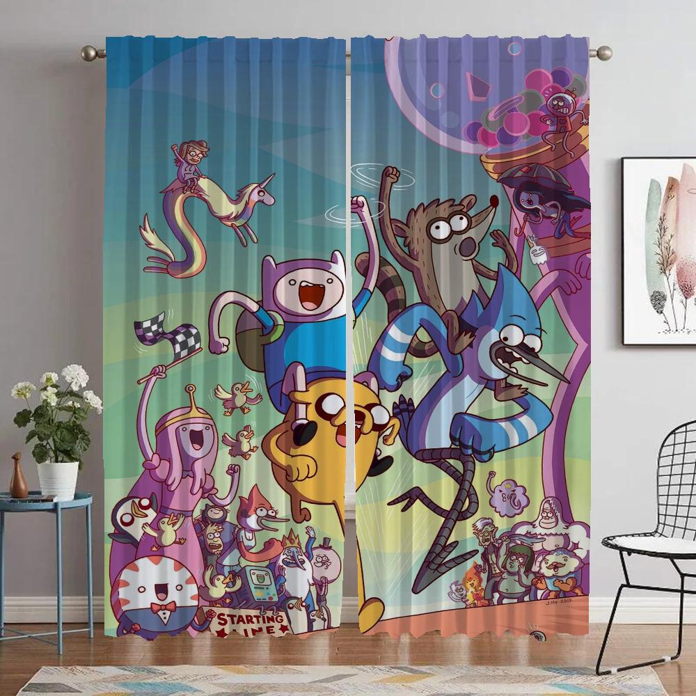 Adventure Time Curtains for Bedroom Kitchen Curtains 2 Pieces Partition Shades Blackout Curtain Halloween Decoration Living Room