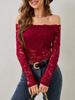 Elegant Scalloped Collar Edge One-Layer Collar Strapless Lace Slim Slim T-Shirt Long Sleeve Tops Versatile Closet Essential Fashion Items Shirt
