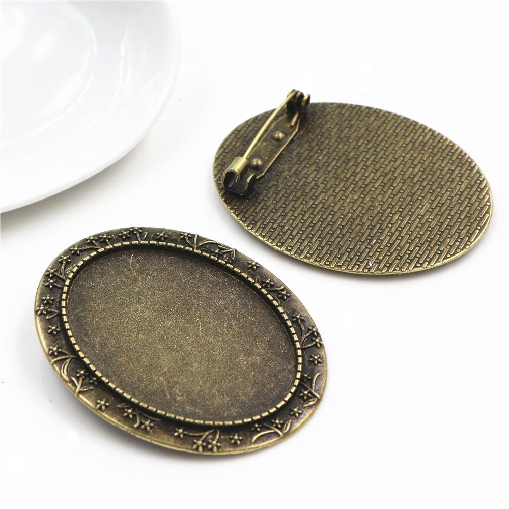 

New Fashion 5pcs 30x40mm Inner Size Antique Gold/Silver Plated Bronze Black Brooch Pins Simple Style Cameo Base Setting Pendant