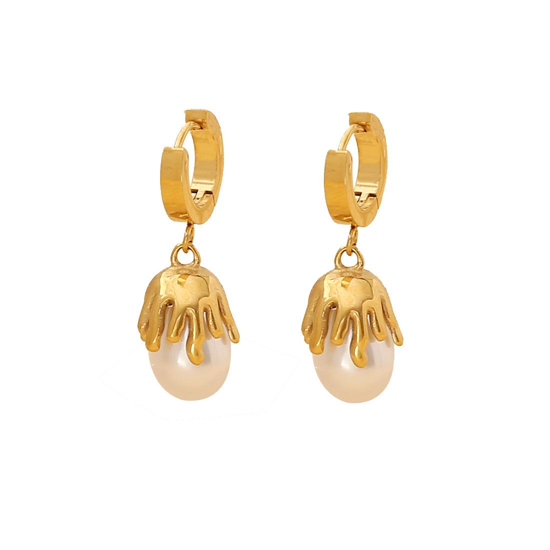Fashion Irregular Bulb Faux Pearl Necklace Set, Elegant Stainless Steel Double Layer Chain