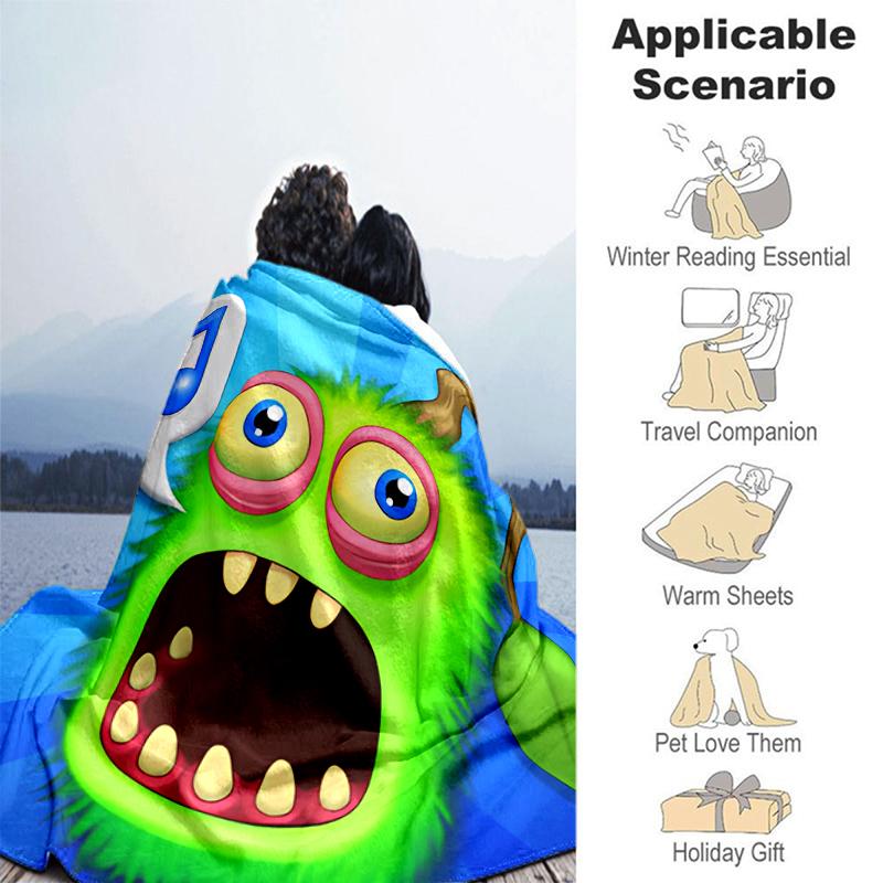 1 Stück Decke My Singing Monsters Aufdruck, Leichte Decke für Sofa, Bett - Weich & Warm, Geschenk für alle Jahreszeiten wie Weihnachten, Halloween