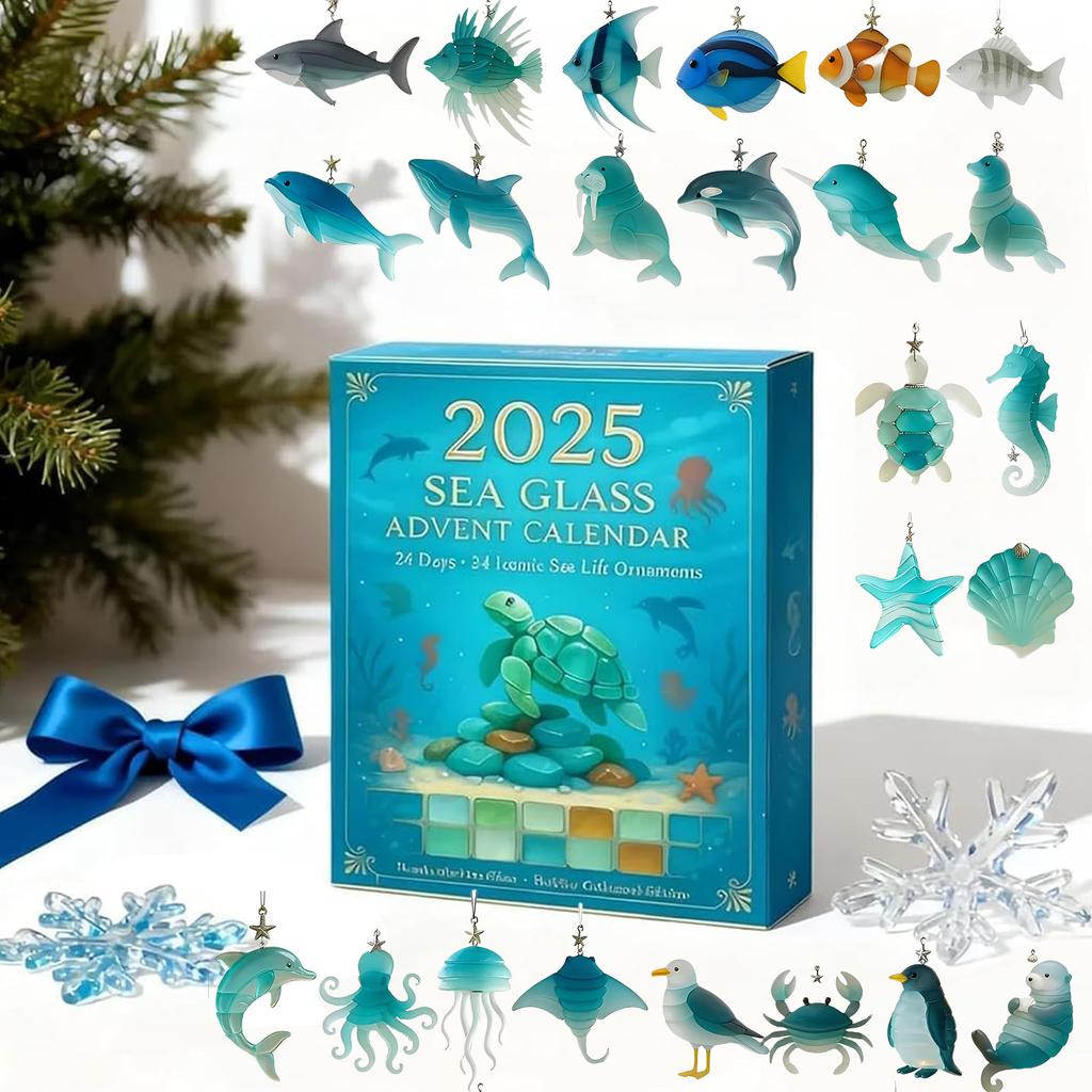 Christmas Advent Calendar with 24 Christmas Tree Ornaments Advent Countdown Calendar for Ocean Themed Holiday Surprises Gift